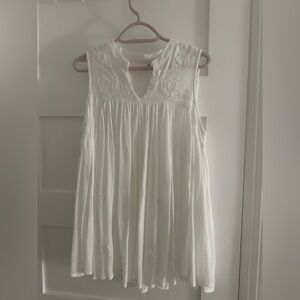 Sleeveless White Embroidered Dress